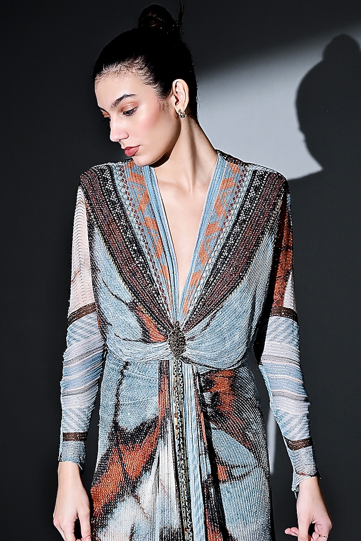 Powder Blue Sequins Pure Georgette Draped Maxi Party Wear Dress by Nikita Mhaisalkar at Pernia's Pop Up Shop