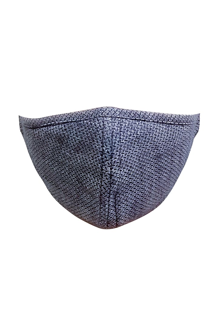 Blue 3 Ply Printed Mask With Pouch by Nikita Mhaisalkar