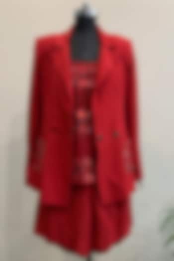 Red Embroidered Jacket Set by Nikita Mhaisalkar