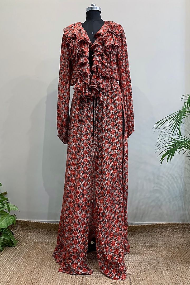 Red Jacket Vacation Dress With Yana Print by Nikita Mhaisalkar at Pernia's Pop Up Shop