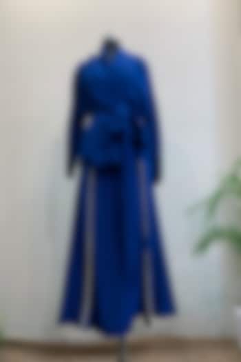 Blue Wrap Jacket With Skirt by Nikita Mhaisalkar at Pernia's Pop Up Shop