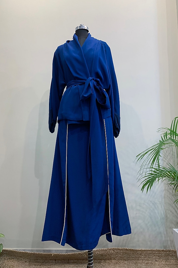 Blue Wrap Jacket With Skirt by Nikita Mhaisalkar at Pernia's Pop Up Shop