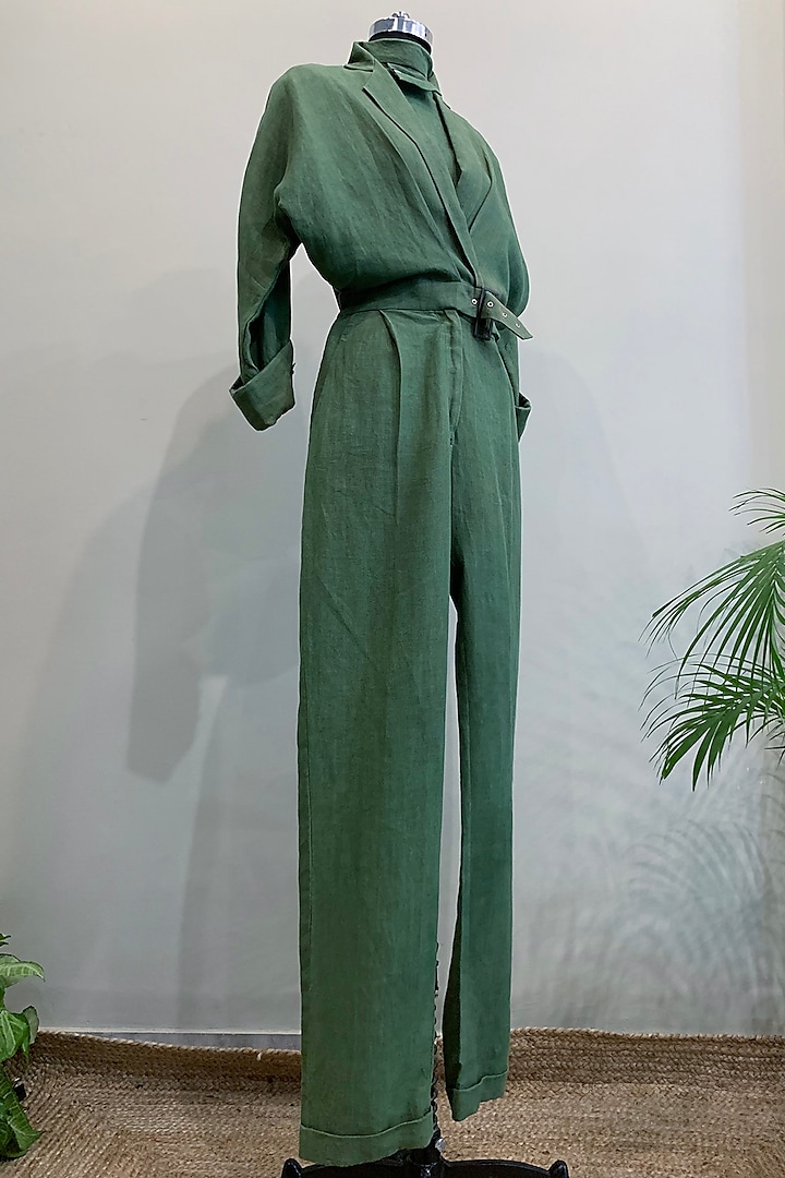 Green Cotton Linen Jumpsuit by Nikita Mhaisalkar