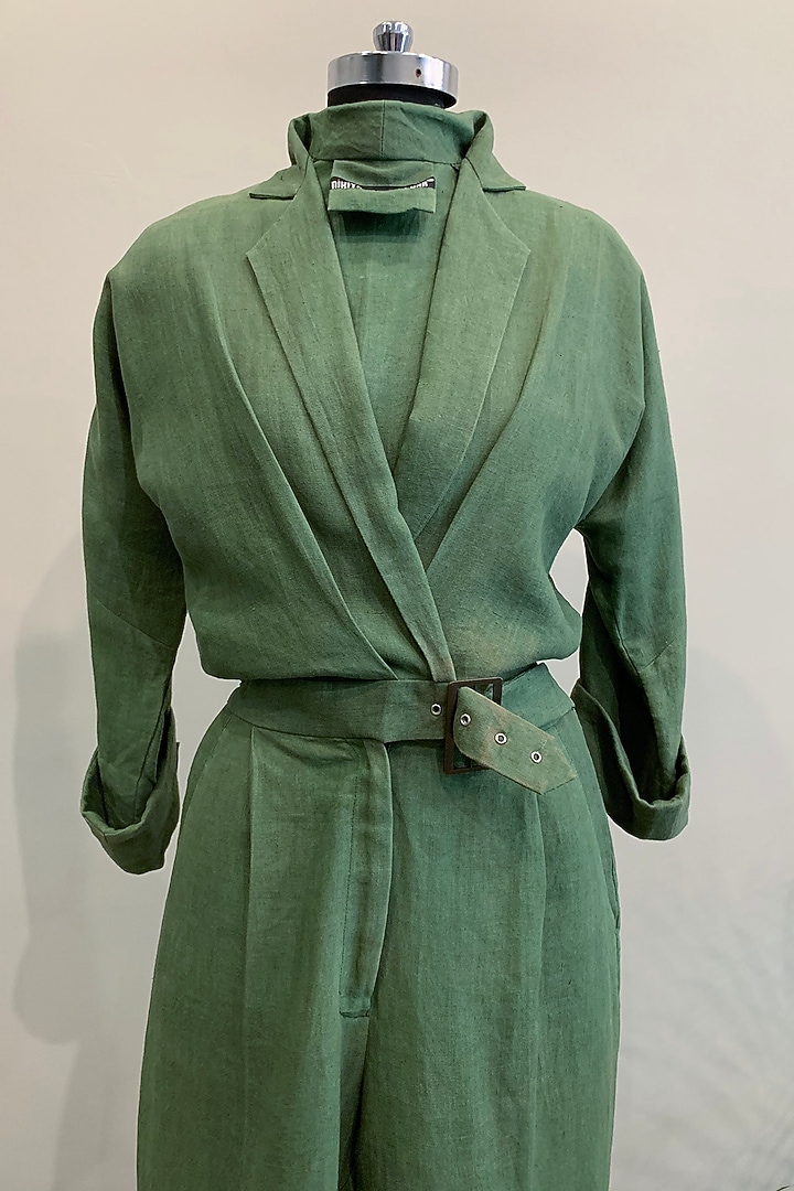 Green Cotton Linen Jumpsuit by Nikita Mhaisalkar at Pernia's Pop Up Shop