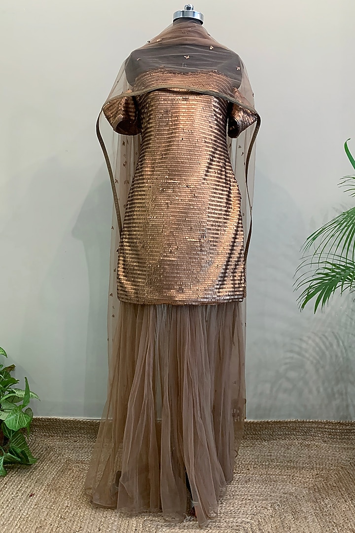 Copper Sequins Party Wear Sharara Set by Nikita Mhaisalkar at Pernia's Pop Up Shop