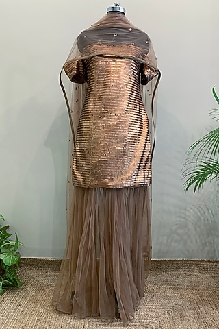 Copper Sequins Sharara Set by Nikita Mhaisalkar
