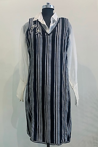 White Shirt With Black Printed Tunic by Nikita Mhaisalkar