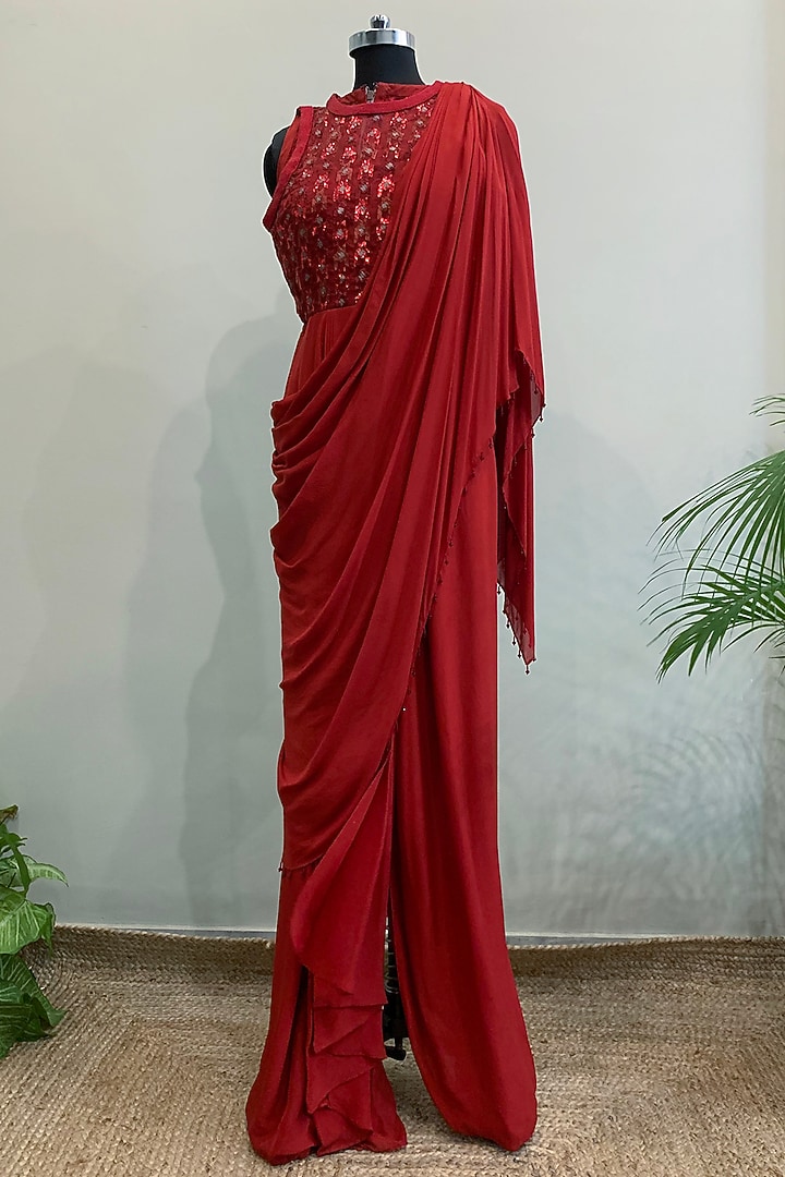Red Bead Embroidered Jumpsuit by Nikita Mhaisalkar at Pernia's Pop Up Shop