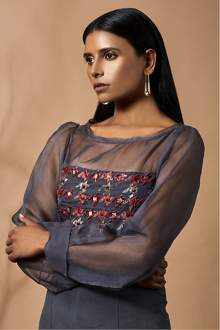 Ash Grey Embroidered Jumpsuit by Nikita Mhaisalkar at Pernia's Pop Up Shop