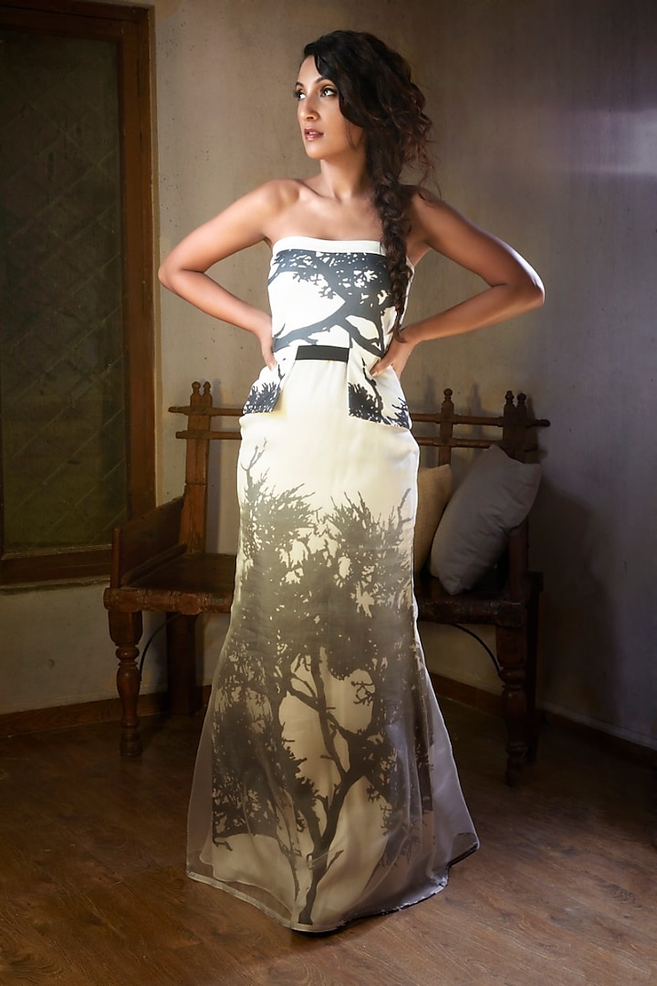 White Printed Tube Dress by Nikita Mhaisalkar