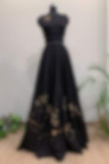 Black & Gold Embroidered Lehenga With Crop Top by Nikita Mhaisalkar at Pernia's Pop Up Shop