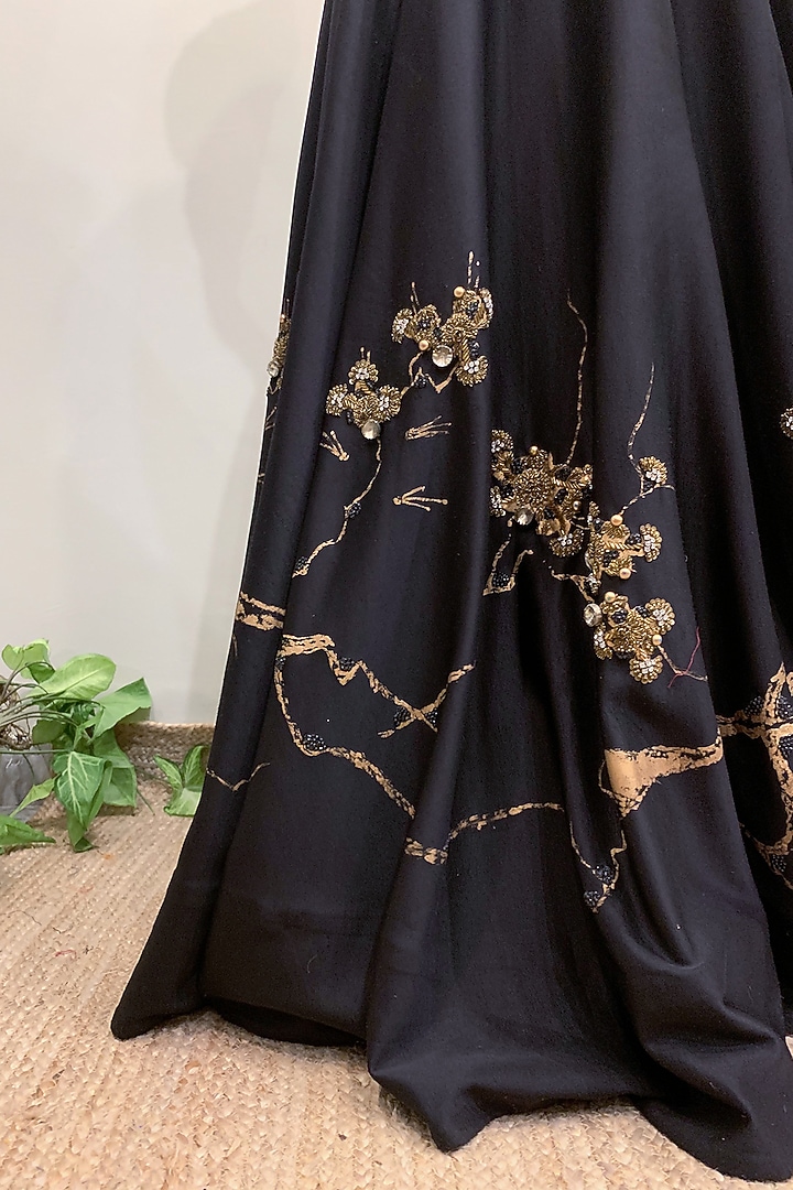 Black & Gold Embroidered Lehenga With Crop Top by Nikita Mhaisalkar at Pernia's Pop Up Shop