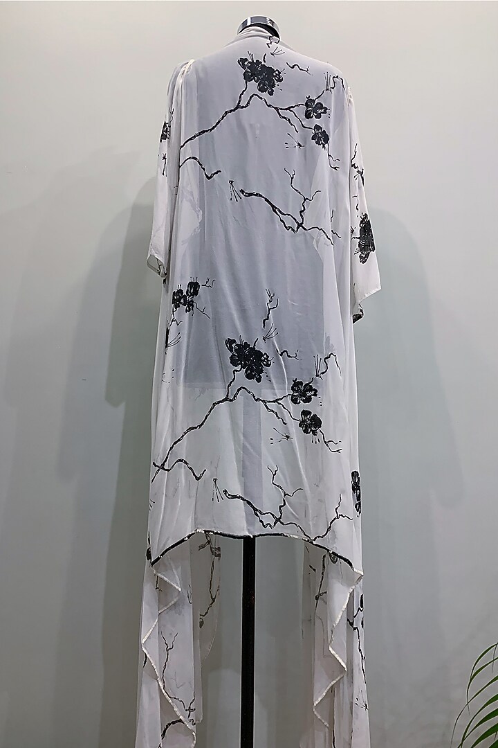 Black Embroidered Crop Top With Shorts & White Jacket by Nikita Mhaisalkar at Pernia's Pop Up Shop
