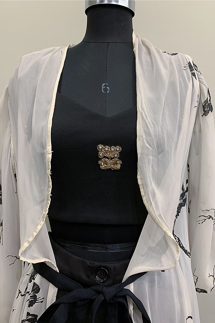 Black Embroidered Crop Top With Shorts & White Jacket by Nikita Mhaisalkar at Pernia's Pop Up Shop