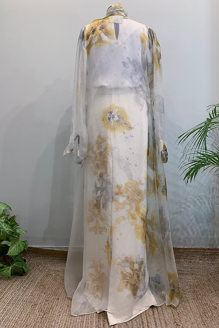 White & Yellow Floral Printed Jacket Set by Nikita Mhaisalkar at Pernia's Pop Up Shop
