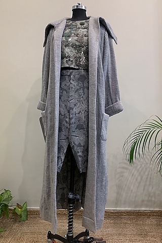 Jade Green & Grey Printed Jacket Set by Nikita Mhaisalkar