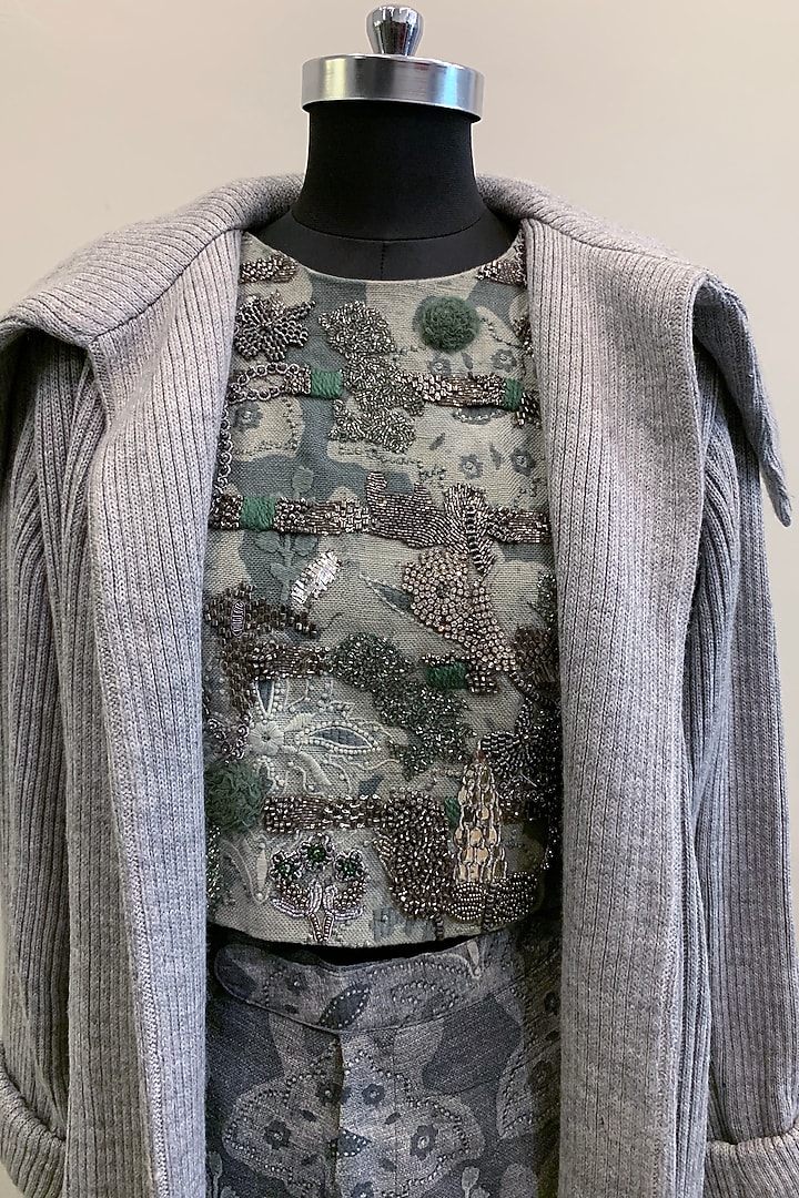 Jade Green & Grey Printed Jacket Set by Nikita Mhaisalkar at Pernia's Pop Up Shop