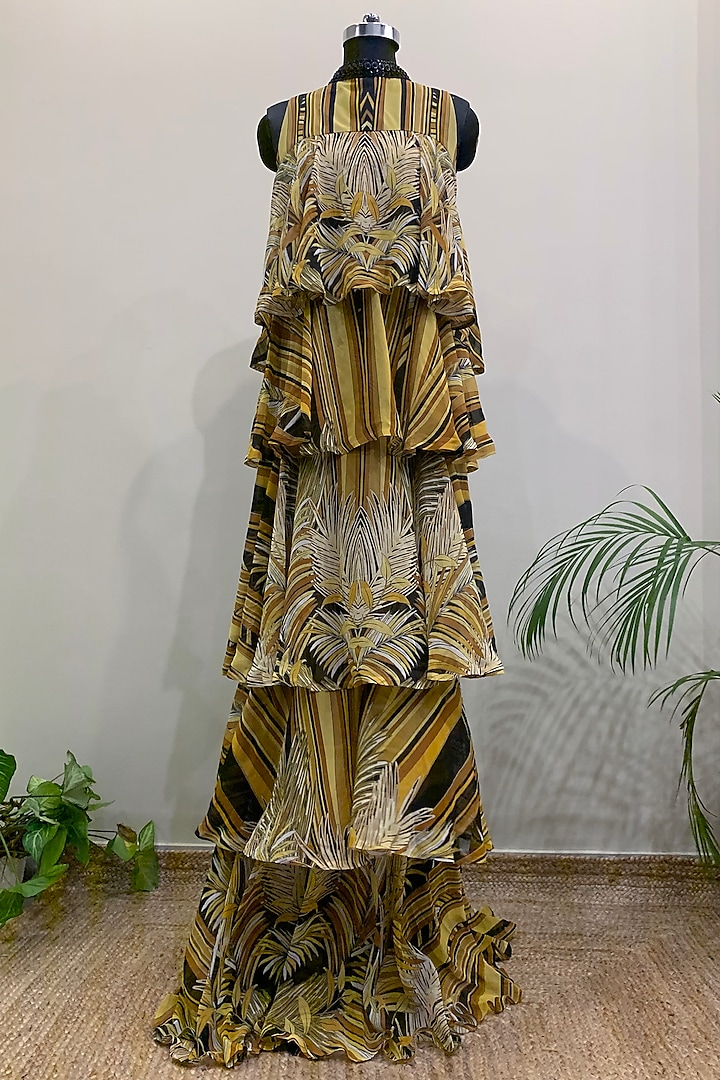 Yellow Printed Tiered Dress by Nikita Mhaisalkar
