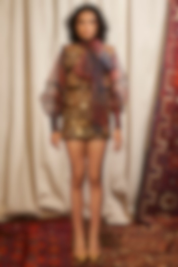 Brown Embroidered Mini Party Wear Dress by Nikita Mhaisalkar at Pernia's Pop Up Shop