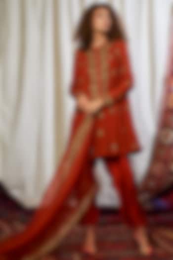 Rust Embroidered Kurta Set by Nikita Mhaisalkar at Pernia's Pop Up Shop