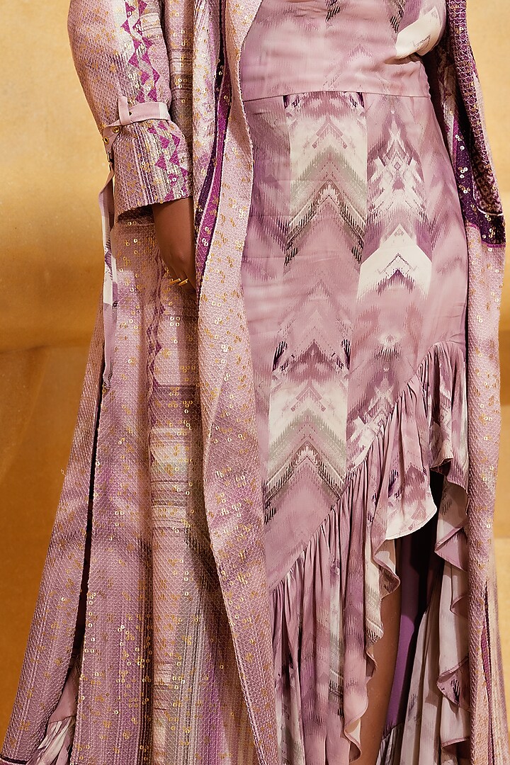 Lilac Floss Printed Trench Coat by Nikita Mhaisalkar at Pernia's Pop Up Shop