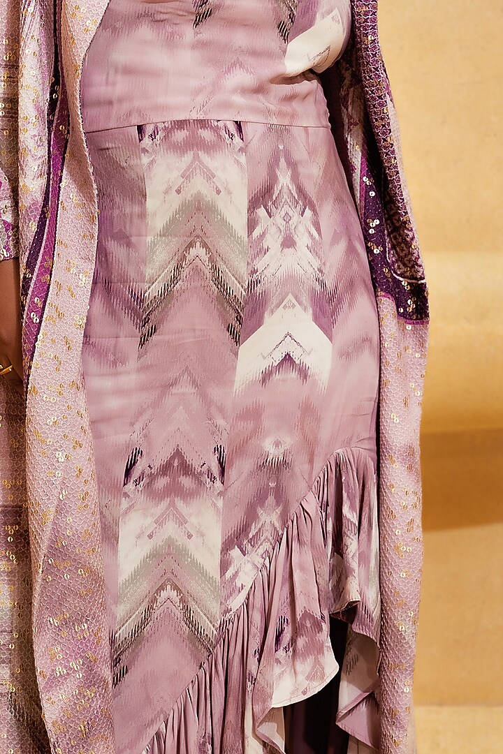 Lilac Floss Printed Party Wear Dress by Nikita Mhaisalkar at Pernia's Pop Up Shop