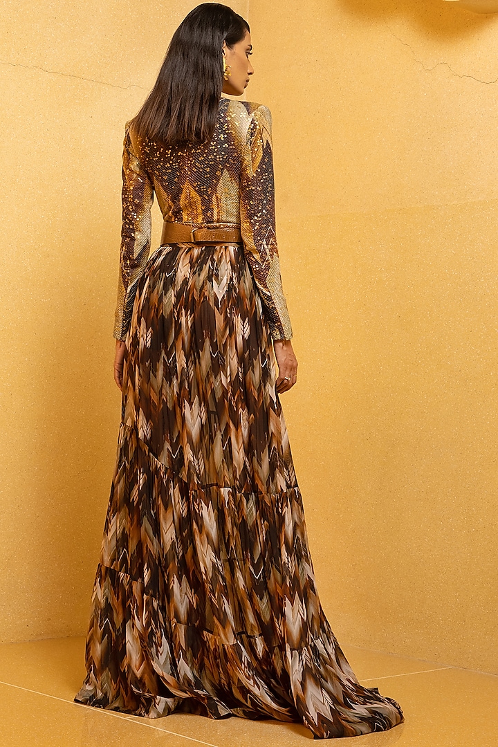 Coffee Brown Georgette Skirt Set by Nikita Mhaisalkar at Pernia's Pop Up Shop