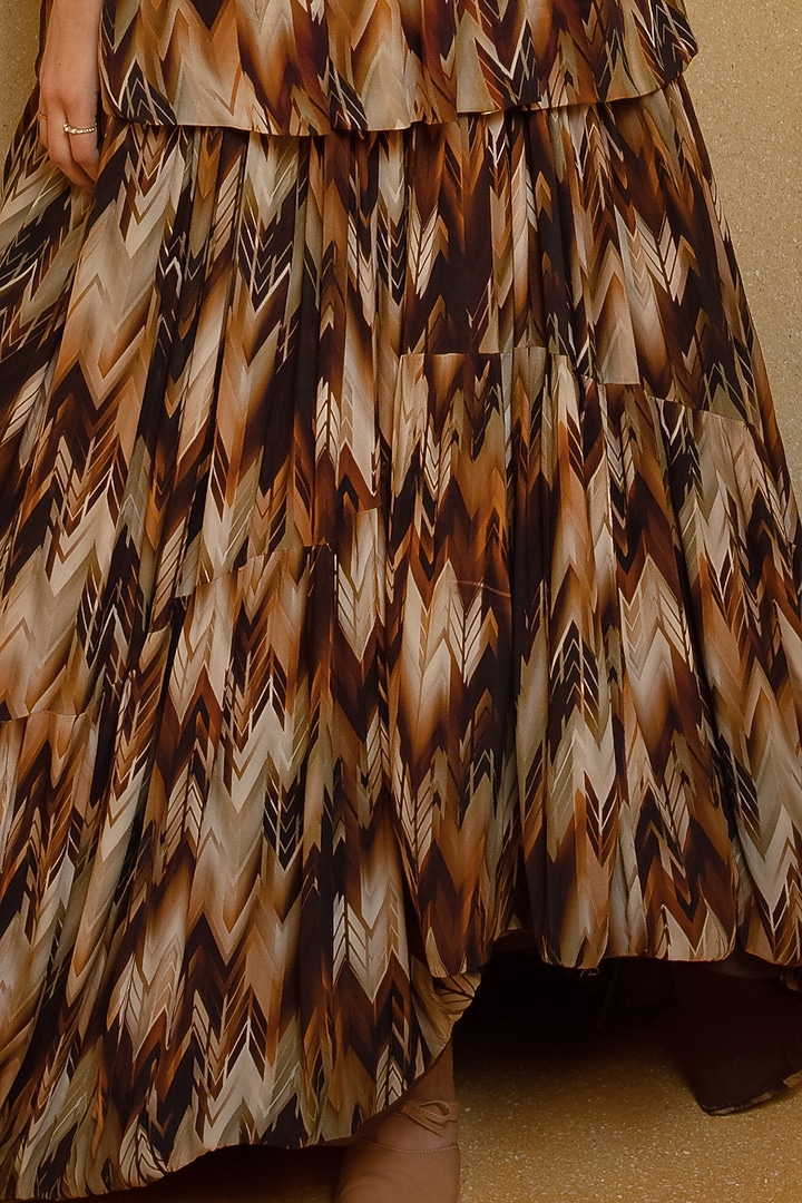 Coffee Brown Georgette Skirt by Nikita Mhaisalkar at Pernia's Pop Up Shop