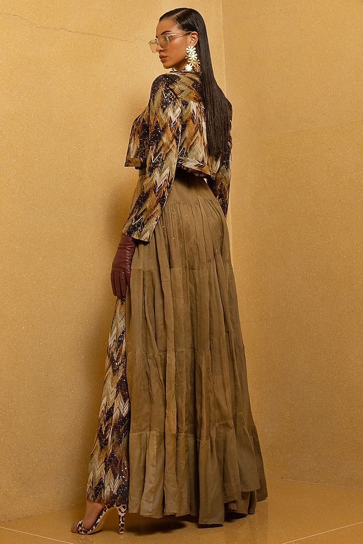 Coffee Brown Georgette Pants by Nikita Mhaisalkar at Pernia's Pop Up Shop