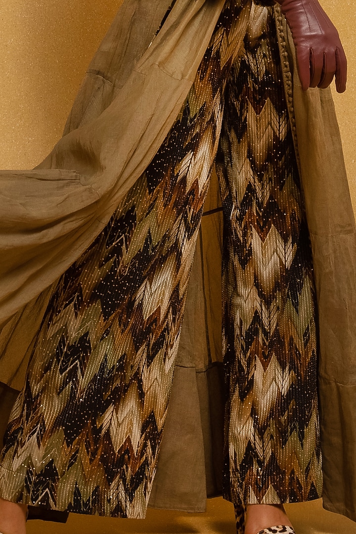 Coffee Brown Georgette Pants by Nikita Mhaisalkar at Pernia's Pop Up Shop