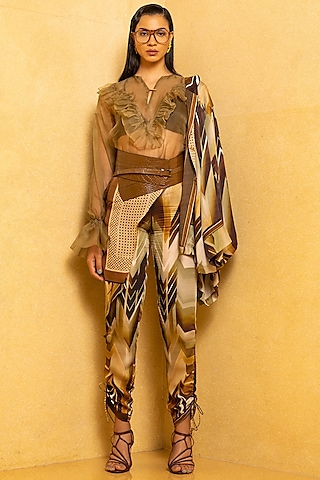 Coffee Brown Draped Pants by Nikita Mhaisalkar