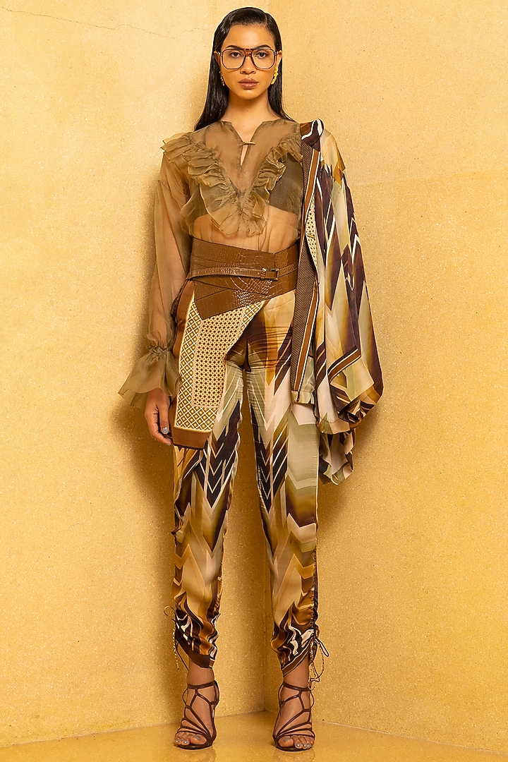 Coffee Brown Satin Shirt by Nikita Mhaisalkar at Pernia's Pop Up Shop