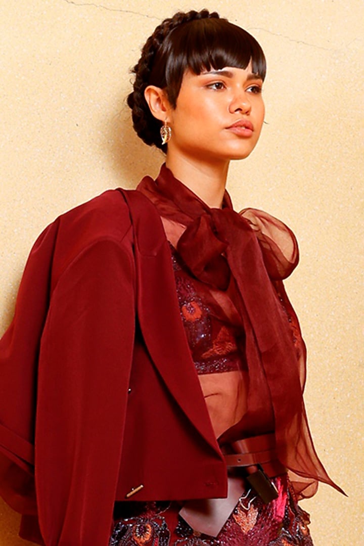 Wine Banana Crepe Jacket by Nikita Mhaisalkar at Pernia's Pop Up Shop