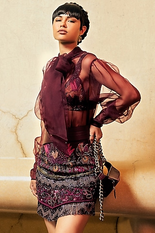 Wine Embellished Bralette by Nikita Mhaisalkar