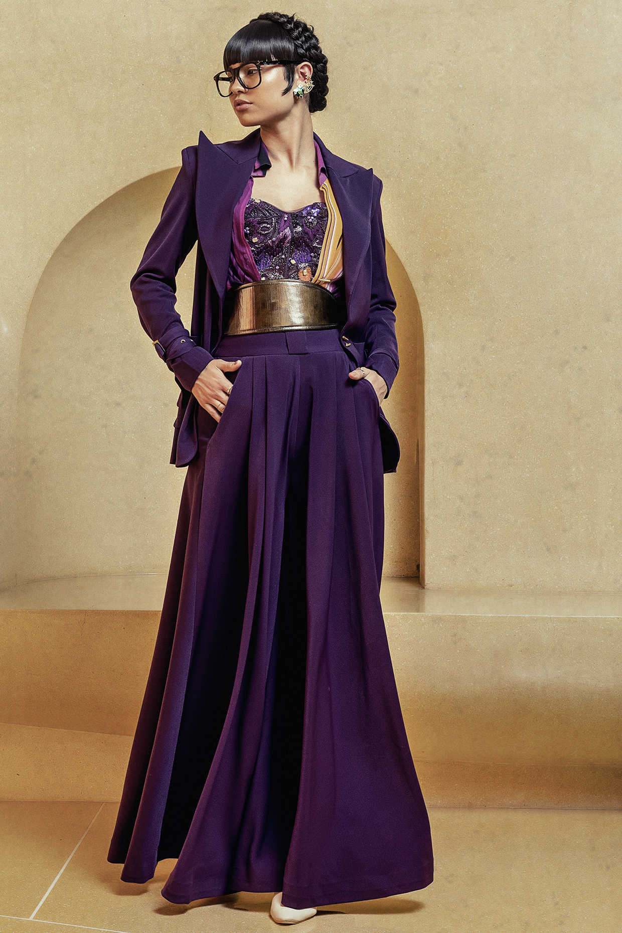 Aubergine Banana Crepe Pants by Nikita Mhaisalkar at Pernia's Pop Up Shop