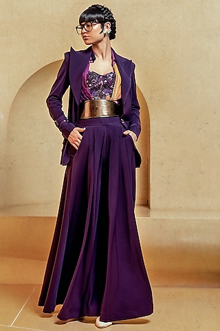 Aubergine Tulle Corset by Nikita Mhaisalkar
