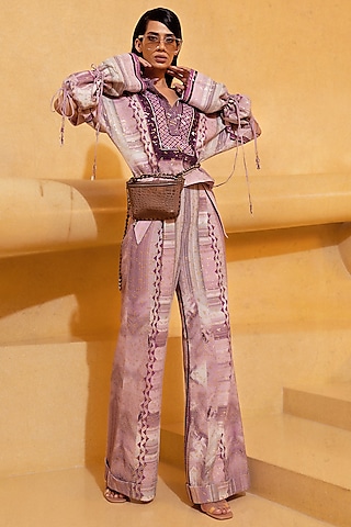 Lilac Printed Pants by Nikita Mhaisalkar