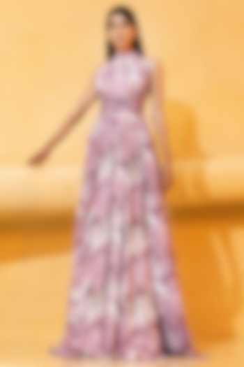 Lilac Floss Printed Maxi Dress by Nikita Mhaisalkar