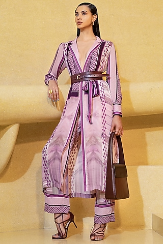 Lilac Printed Broad Pants by Nikita Mhaisalkar