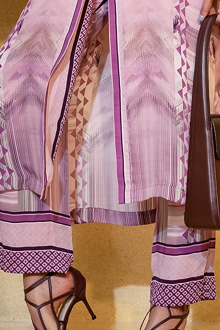 Lilac Printed Broad Pants by Nikita Mhaisalkar at Pernia's Pop Up Shop