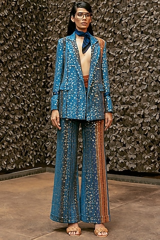 Cerulean Blue Printed Pant Set by Nikita Mhaisalkar