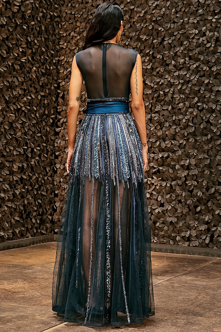 Midnight & Teal Blue Tulle Bralette Design by Nikita Mhaisalkar at Pernia's  Pop Up Shop 2024