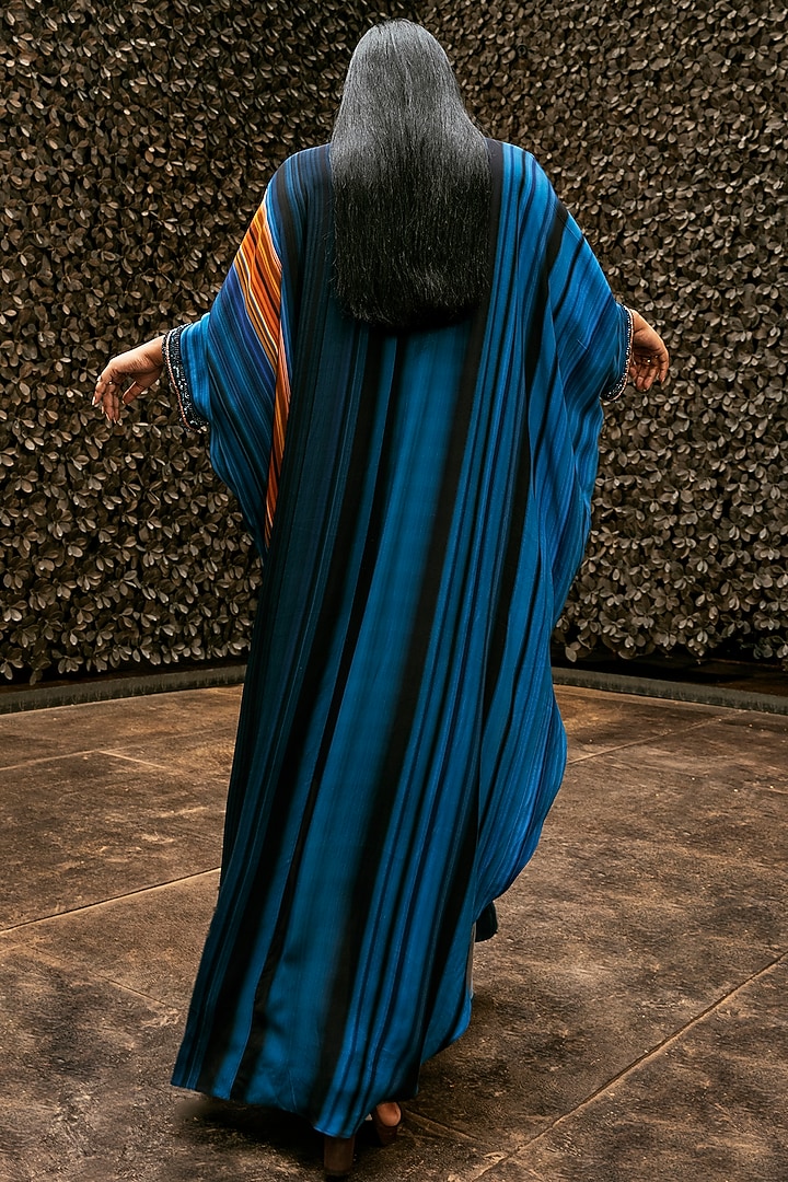 Midnight & Teal Blue Printed Kaftan by Nikita Mhaisalkar at Pernia's Pop Up Shop