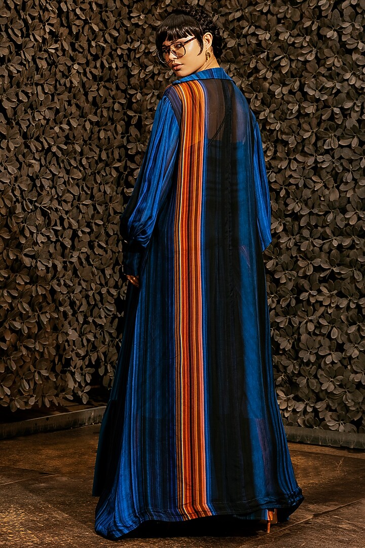 Midnight & Teal Blue Printed Jacket by Nikita Mhaisalkar at Pernia's Pop Up Shop