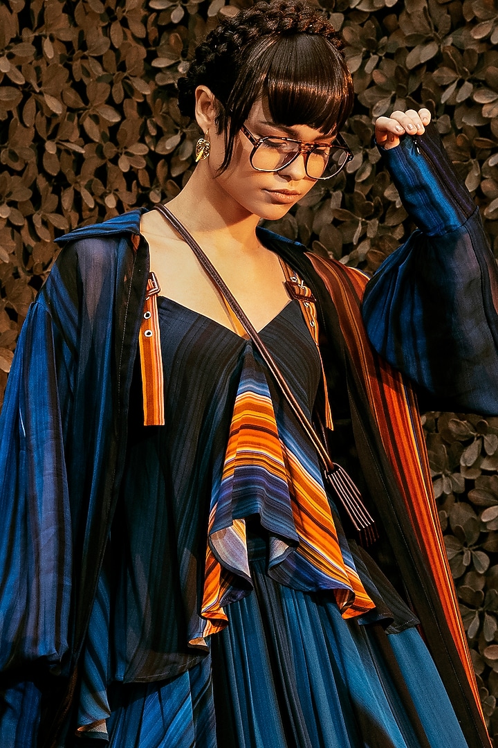 Midnight & Teal Blue Printed Camisole Top by Nikita Mhaisalkar at Pernia's Pop Up Shop