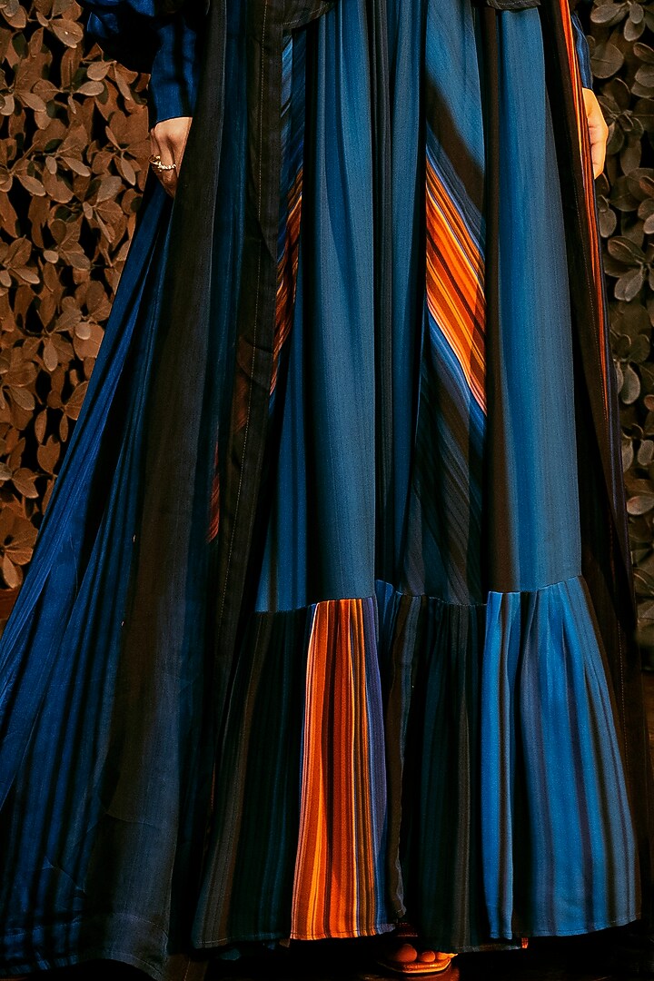 Midnight & Teal Blue Printed Skirt by Nikita Mhaisalkar at Pernia's Pop Up Shop