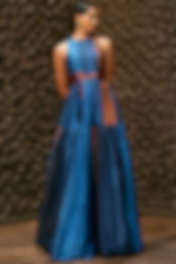 Midnight & Teal Blue Maxi Dress by Nikita Mhaisalkar