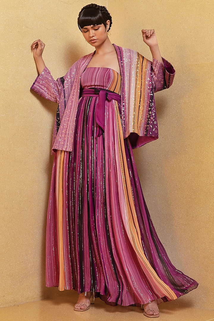 Berry Pink Printed Party Wear Dress by Nikita Mhaisalkar at Pernia's Pop Up Shop