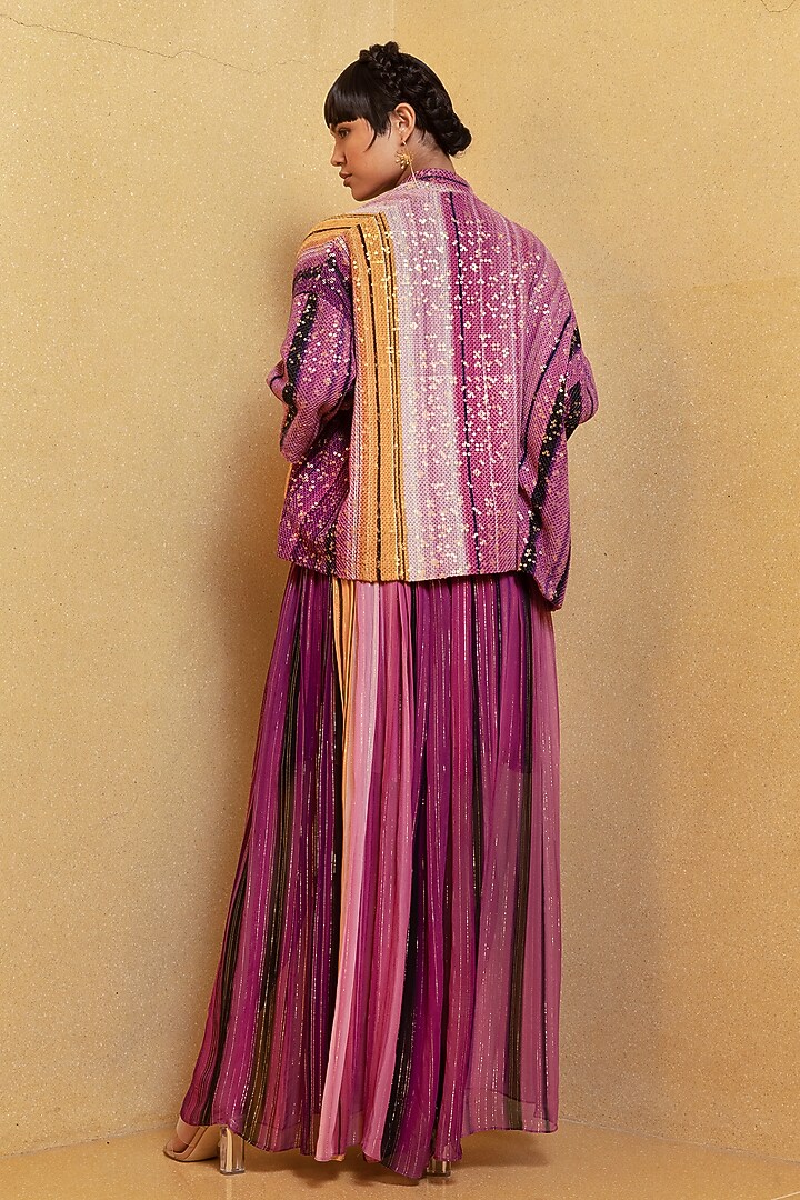 Berry Pink Printed Overlap Jacket by Nikita Mhaisalkar at Pernia's Pop Up Shop
