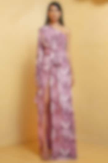 Lilac Printed One-Shoulder Dress by Nikita Mhaisalkar